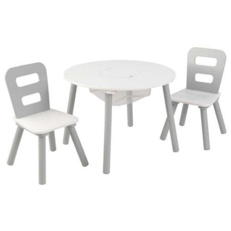 Комплект KidKraft круглый стол + 2 стула (26165_KE, 26166_KE, 27027_KE) 60x60 см серый/белый