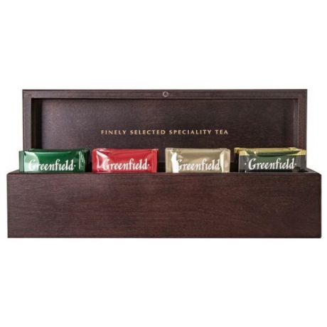 Чай Greenfield ассорти в пакетиках подарочный набор в деревянной шкатулке, 840 г 48 шт.