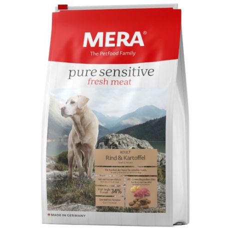 Корм для собак Mera (4 кг) Pure Sensitive Fresh Meat с говядиной и картофелем для взрослых собак