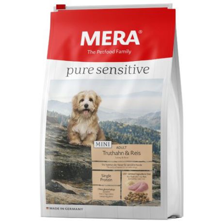 Корм для собак Mera (1 кг) Pure Sensitive Mini с индейкой и рисом для взрослых собак