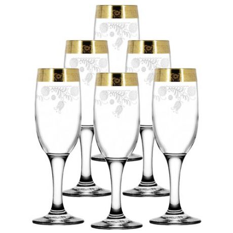 ГУСЬ-ХРУСТАЛЬНЫЙ Набор бокалов для шампанского Нежность 6 шт 190 мл прозрачный/золотой
