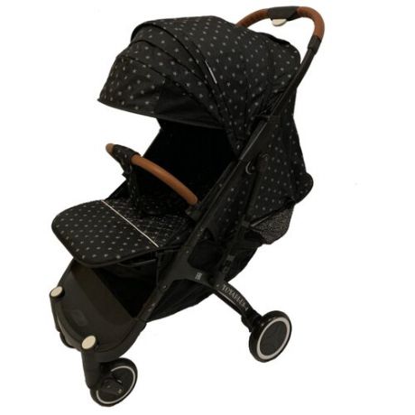 Прогулочная коляска Yoya Plus 4 (сумка-чехол, подстак., дожд., москит., бампер, чехлы на ручки и бампер из экокожи, коврик, накидка на ножки, крючок для сумок) звезды/черная рама, цвет шасси: черный