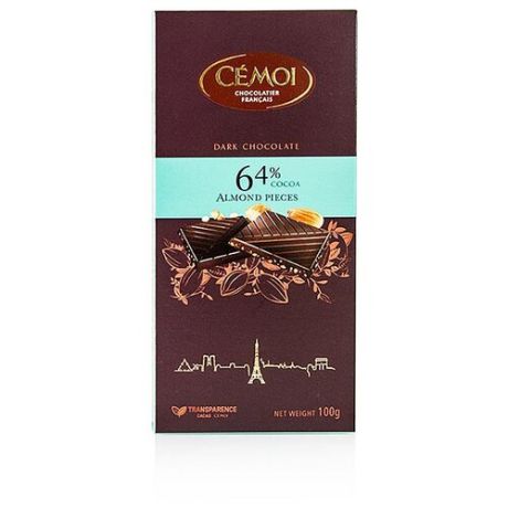 Шоколад Cemoi Горький 64% какао с миндалем, 100 г