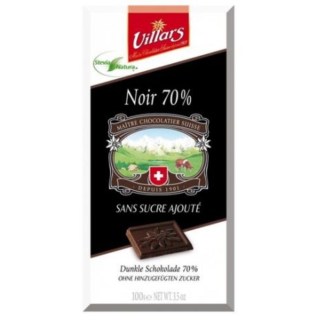 Шоколад Villars Noir 70% горький без сахара, 100 г