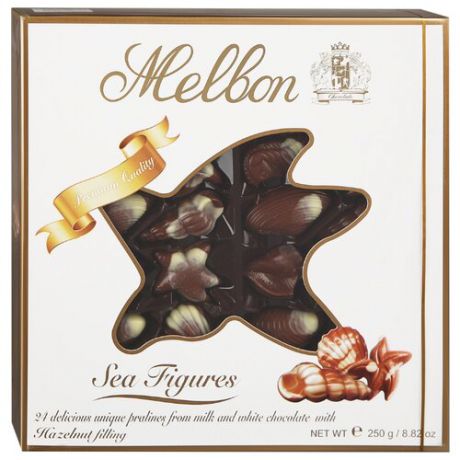 Набор конфет Melbon Sea Figures из молочного и белого шоколада, 250 г белый