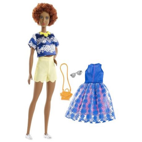 Кукла Barbie Игра с модой С кудрявыми волосами в синем платье, FRY80