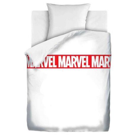 Постельное белье 1.5-спальное Промторгсервис Мстители White Marvel, поплин белый/красный