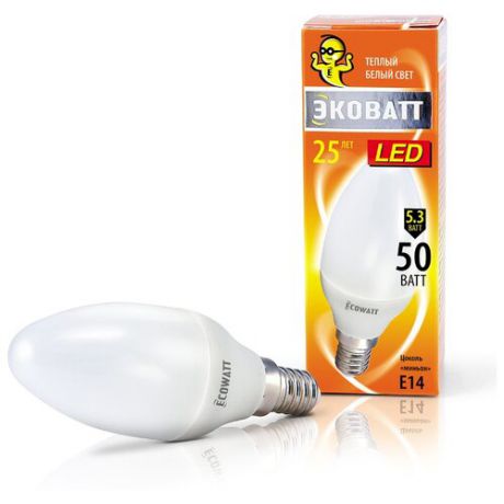 Лампа светодиодная Ecowatt E14, B35, 5.3Вт