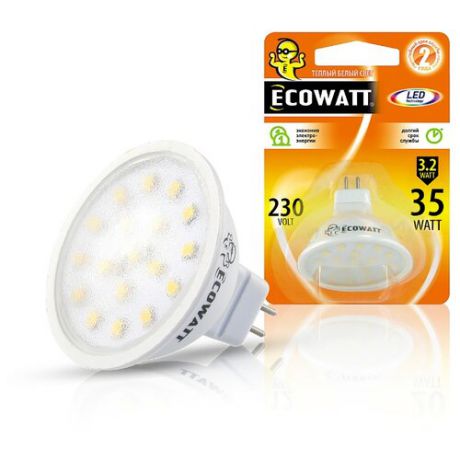 Лампа светодиодная Ecowatt GU5.3, MR16, 3.2Вт