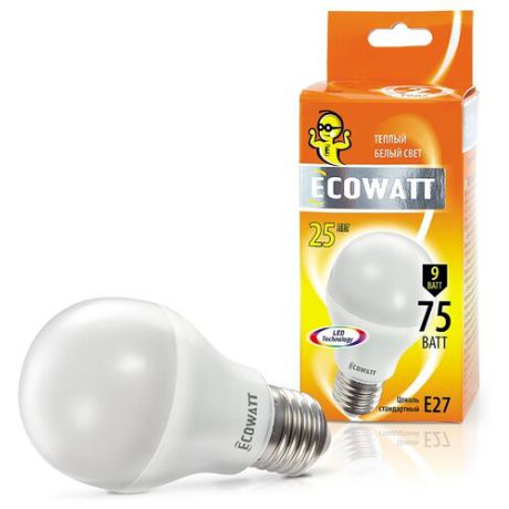 Лампа светодиодная Ecowatt E27, A60, 9Вт