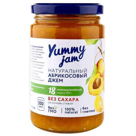 Джем Yummy jam натуральный абрикосовый без сахара, банка 350 г