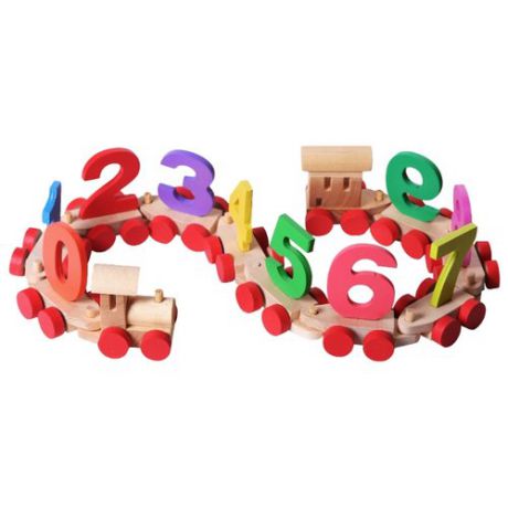 Развивающая игрушка PAREMO Деревянный паровозик с цифрами в деревянном ящике бежевый