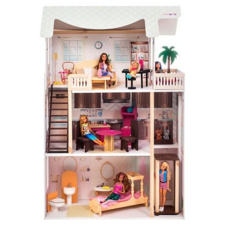 PAREMO кукольный домик "Сан-Ремо" с мебелью PD318-06, розовый/голубой/белый