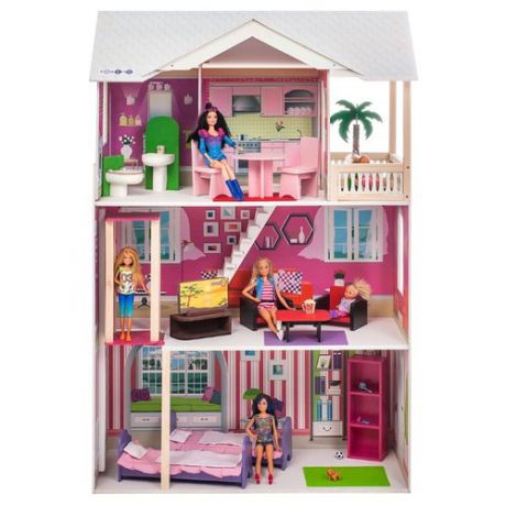 PAREMO кукольный домик "Сицилия" (с мебелью) PD318-15, белый/розовый