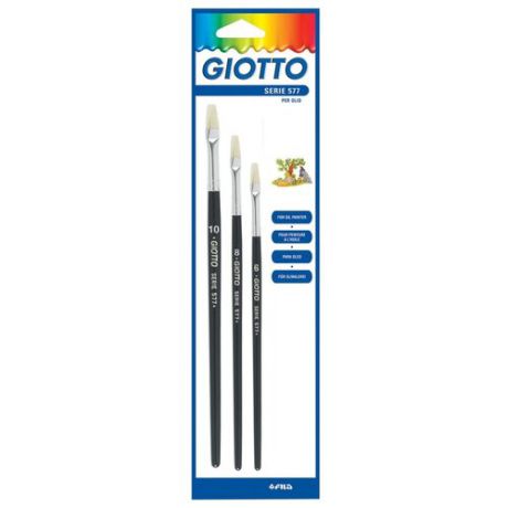 Набор кистей GIOTTO Serie 577, щетина (№6, 8, 10), плоские, с короткой ручкой, 3 шт.