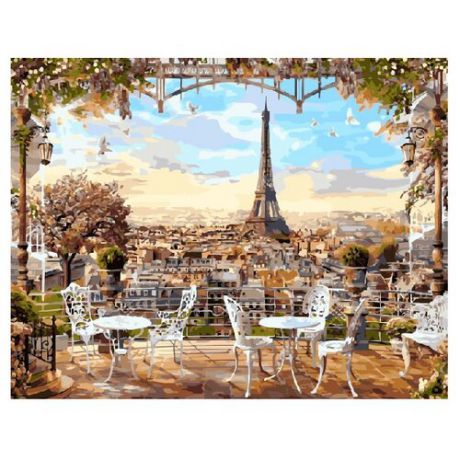 ВанГогВоМне Картина по номерам "Кафе с видом на Эйфелеву башню", 40х50 см (ZX 20365)