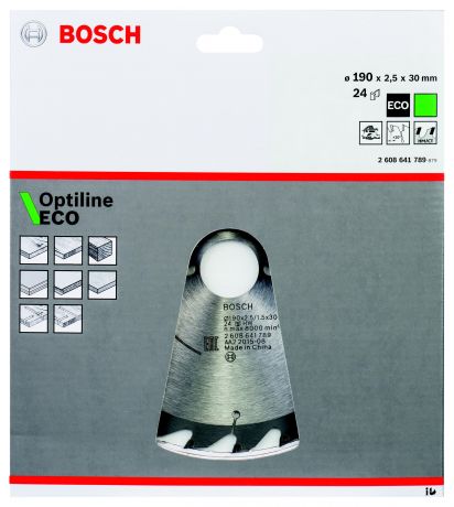 Диск пильный твердосплавный Bosch Ф190х30мм 24зуб. (optiline eco 2.608.641.789)