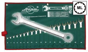 Набор комбинированных гаечных ключей в чехле, 18 шт. Aist 0011318a (6 - 24 мм)