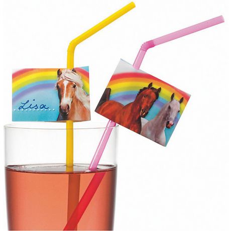 Susy Card Трубочки для коктейля Susy Card "Лошадки" 10 шт, разноцветные со стикерами