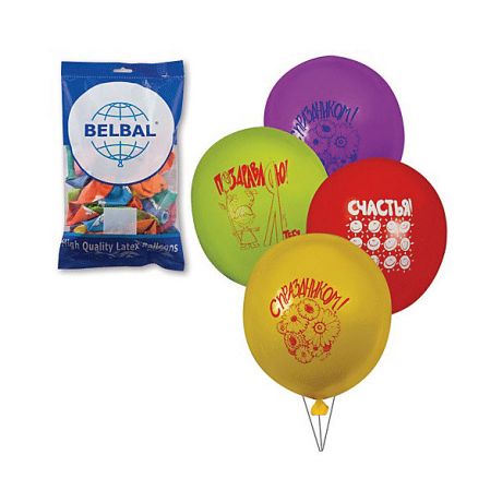 Веселая Затея Воздушные шары 12 Веселая затея "Поздравления" 50 шт, 30 см (8 рисунков, 12 цветов)