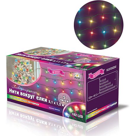 B&H Новогодняя электрогирлянда "Нити" 102 цветных светодиода, 5 нитей