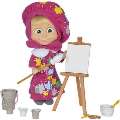 Simba Мини-кукла Simba "Маша и Медведь" Маша в одежде художницы с набором для рисования, 12 см