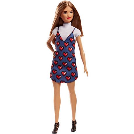 Mattel Кукла Barbie "Игра с модой" в топе и в сарафане с сердечками, 29 см