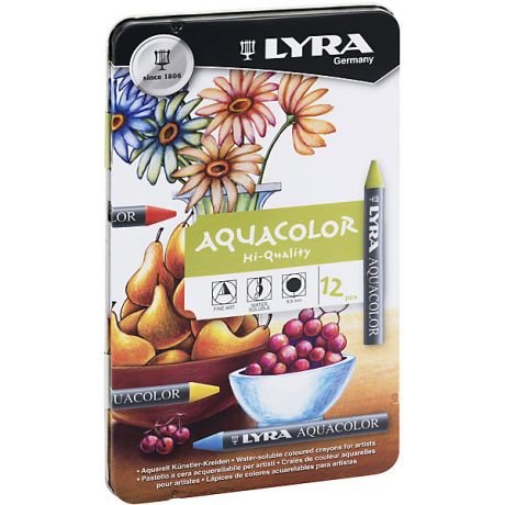 LYRA Акварельные цветные мелки AQUACOLOR, водорастворимые, 12 цветов