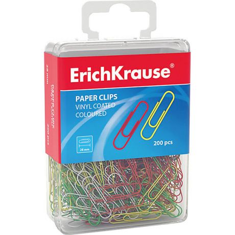 Erich Krause Erich Krause Скрепки цветные, 28 мм, в пласт. коробочке, 200 шт.
