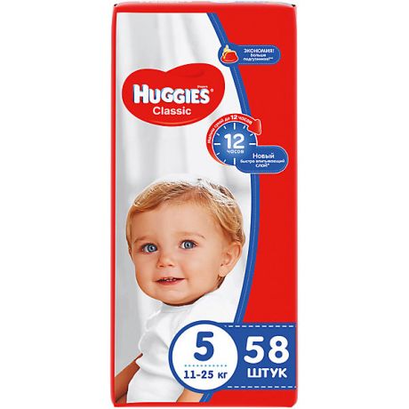 HUGGIES Подгузники Huggies Classic 5 Mega Pack, 11-25 кг, 58 шт.