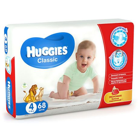 HUGGIES Подгузники Huggies Classic (4) Mega Pack 7-18 кг, 68 шт.