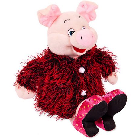 ABtoys Мягкая игрушка ABtoys Свинка в розовых туфлях и бордовой шубке, 17 см.