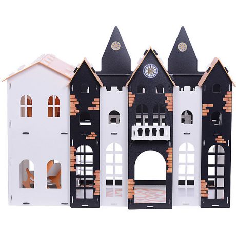 R&C Кукольный домик R&C "Замок Джульетты" с мебелью, бело-чёрно-оранжевый