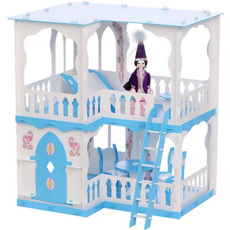 R&C Кукольный домик R&C "Алсу" с мебелью, бело-голубой