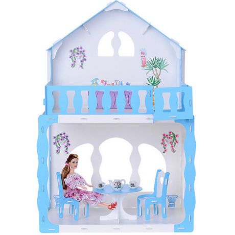 R&C Кукольный домик R&C "Марина" с мебелью, бело-голубой