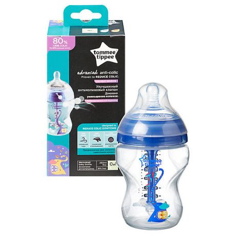 Tommee Tippee Бутылочка для кормления Tommee Tippee "Advanced" с усиленным антиколиковым клапаном и индикатором температуры, 260 мл., с