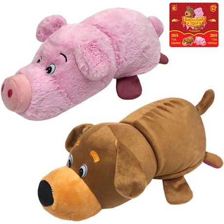 1Toy Мягкая игрушка-вывернушка 1toy Собака-Свинья, 35 см
