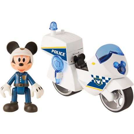 IMC Toys Disney Игровой набор "Микки и весёлые гонки: Полицейский байк" (8 см, фиг. 8 см, свет, звук, аксесс.)
