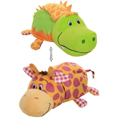 1Toy Мягкая игрушка-вывернушка 1toy "Ням-Ням" Крокодильчик с ароматом яблочного пирожка-Жираф с ароматом Арахисовой