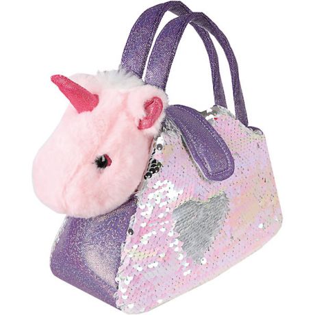 Fluffy Family Мягкая игрушка Fluffy Family "Единорог" в сумочке, 18 см, розово-фиолетовая