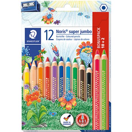 Staedtler Набор цветных карандашей Staedtler «Noris Club Super Jumbo», 12 цветов + точилка