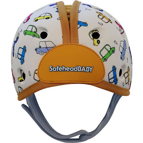 SafeheadBABY Мягкая шапка-шлем для защиты головы Safehead Baby Машинки, бело-оранжевый