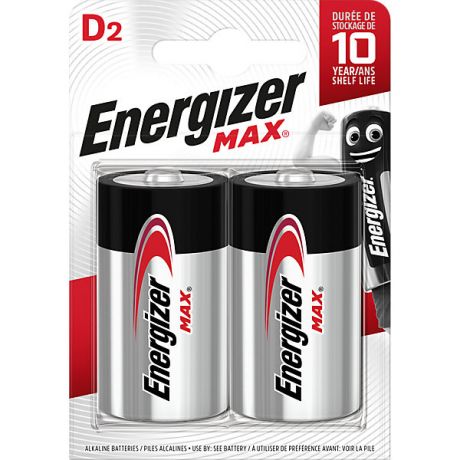 Energizer Батарейки алкалиновые Energizer "Max", тип D/LR20, 1,5 V, 2 шт