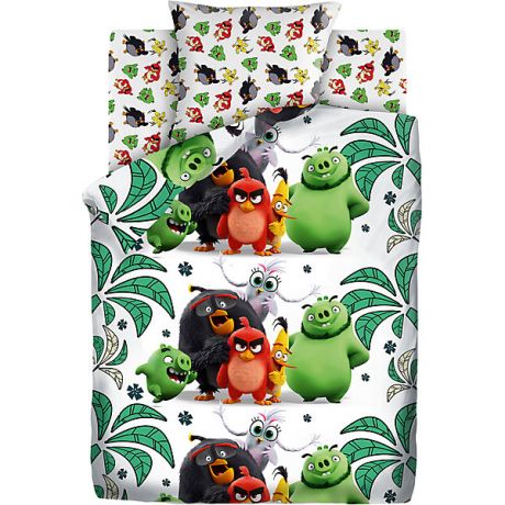 Непоседа Детское постельное белье 1,5 сп Angry Birds 2 "Птичий остров", зеленое