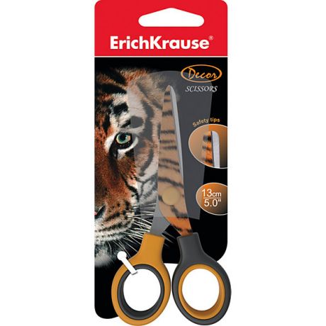 Erich Krause Ножницы Erich Krause Junior Decor Tiger с принтом на лезвиях, 13 см