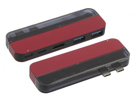 Хаб USB Baseus Transparent Series Dual Type-C Multifunctional HUB Adapter Type-C to 2xType-C / 2xUSB 3.0 / HDMI Red CAHUB-TS09