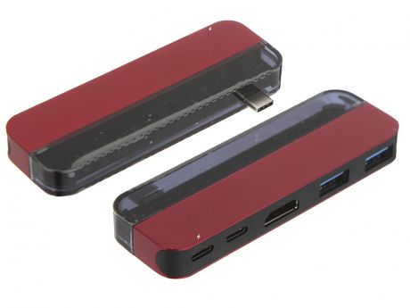 Хаб USB Baseus Transparent Series Type-C Multifunctional HUB Adapter Type-C to 2xType-C / 2xUSB 3.0 / HDMI Red CAHUB-TD09