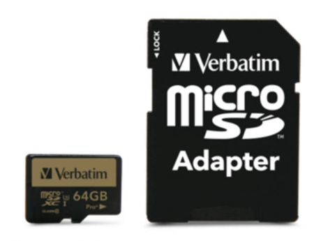Карта памяти 64Gb - Verbatim Pro+ - Micro Secure Digital XC Class 10 44034 с переходником под SD