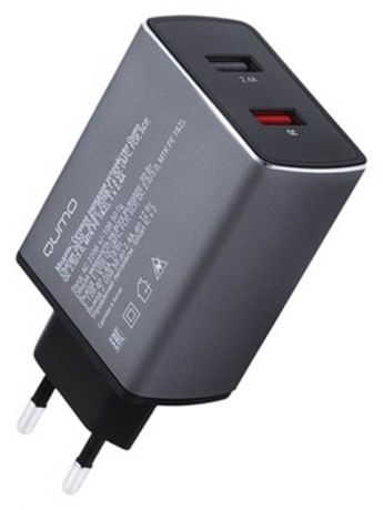 Зарядное устройство Qumo 2xUSB 1xQC 2.4A Charger 0020 Dark Grey Metal