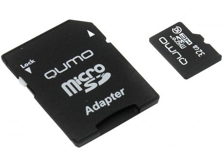 Карта памяти 32Gb - Qumo MicroSDHC Сlass 10 QM32GMICSDHC10 с адаптером SD